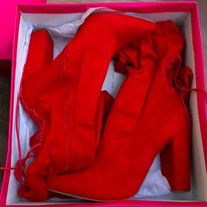 Red Over the Knee Shoe Dazzle Boots